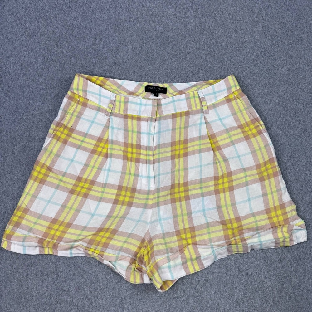Rag & Bone Ivy Pleated Plaid Shorts Women's Sz 6 100% Cotton Multicolor Preppy